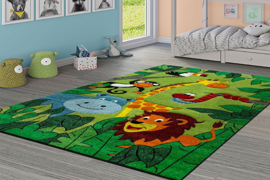 Tappeto per Bambini Savona Kids 3 Dimensioni Divertente Mondo degli Zoo Rotondo Colorato 