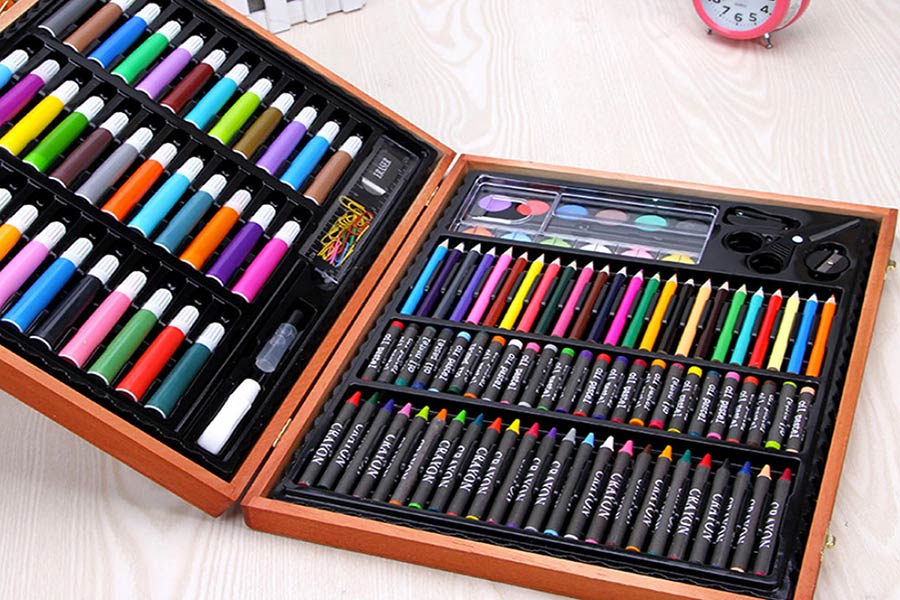 145Pcs Set da disegno per studenti Set da pittura per matite colorate a penna ad acquerello con scatola in alluminio a doppio strato Blu 